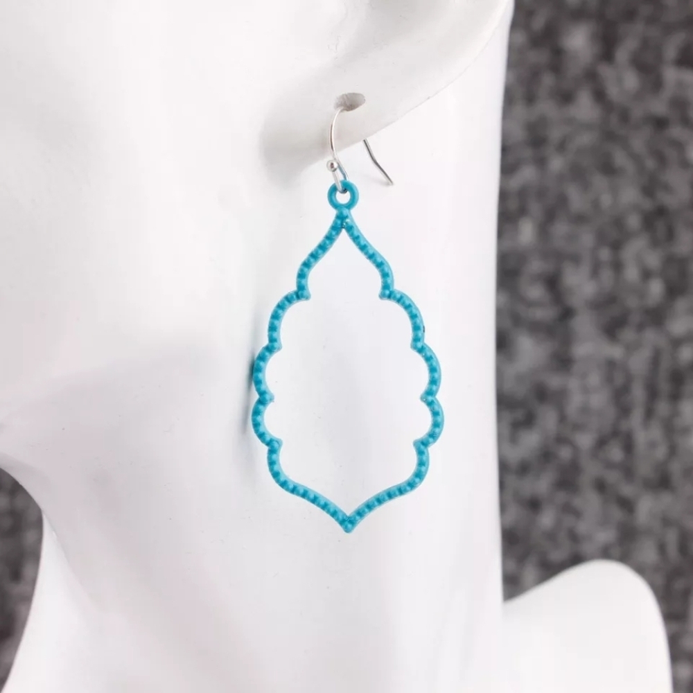 NEW Teal Blue Hollow Teardrop‎ Dangle Fishhook Earrings